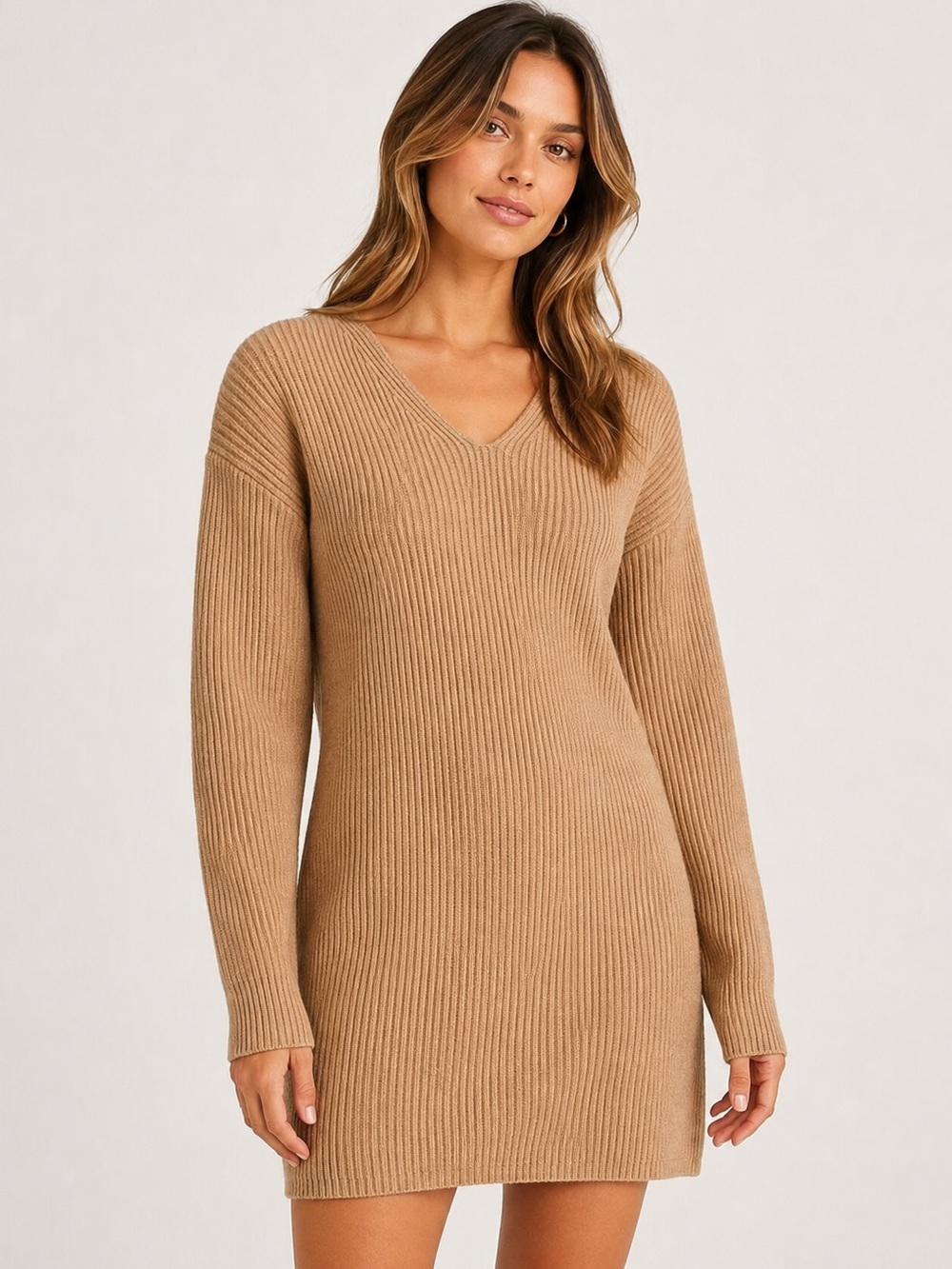 Madewell Relaxed V-Neck Ribbed Wool Blend Sweater Dress